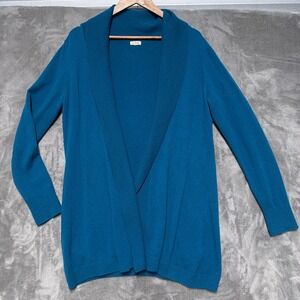 LL Bean 100% Cashmere Cardigan Womens XL Teal Shawl Collar Open Front Sweater